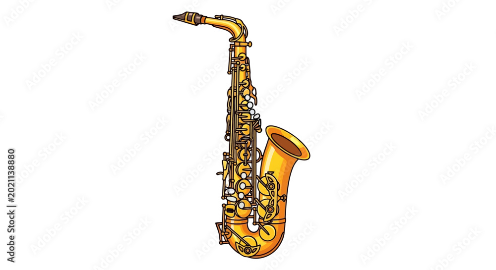 Naklejka premium Golden saxophone illustration isolated on white background.