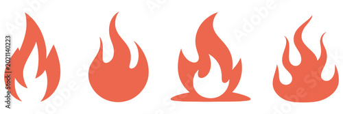 Fotografie fire icon set on transparent background, blazing flame symbols collection for heat energy, emergency warning graphics, and modern logo design projects
