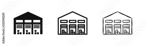 Photos Warehouse Logistics Building Icon Set - Storage and Distribution Center