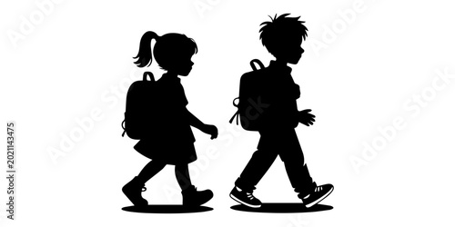 Photos Children going to school icon vector
