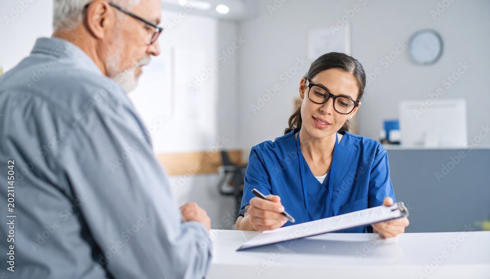 Obraz premium Senior man consulting with female doctor