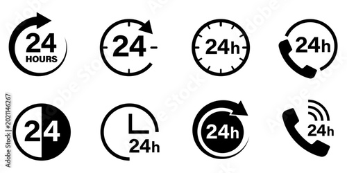 Tableau sur toile 24時間営業・時計のアイコンマークのイラスト