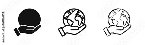 Valokuva Global Care and Environment Icon Set - Hand Holding Earth Globe Symbol