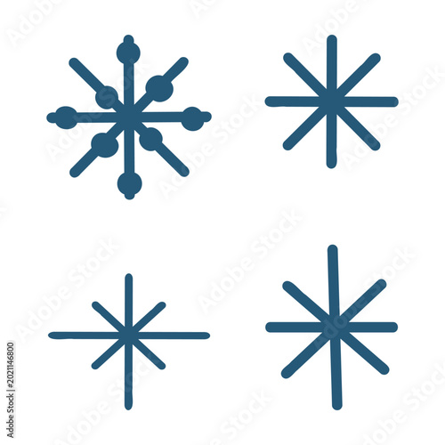 Abstract Star and Snowflake Icons Set, Geometric Sparkle Vector Elements