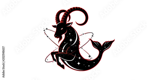 Tableau sur toile Capricorn Zodiac Symbol, Celestial Goatfish Illustration, Astrology Constellatio