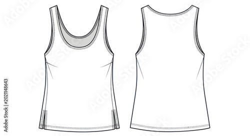Blank White Tank Top Fashion Sketch - Front and Back View
