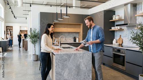 Obraz na płótnie Couple in kitchen showroom