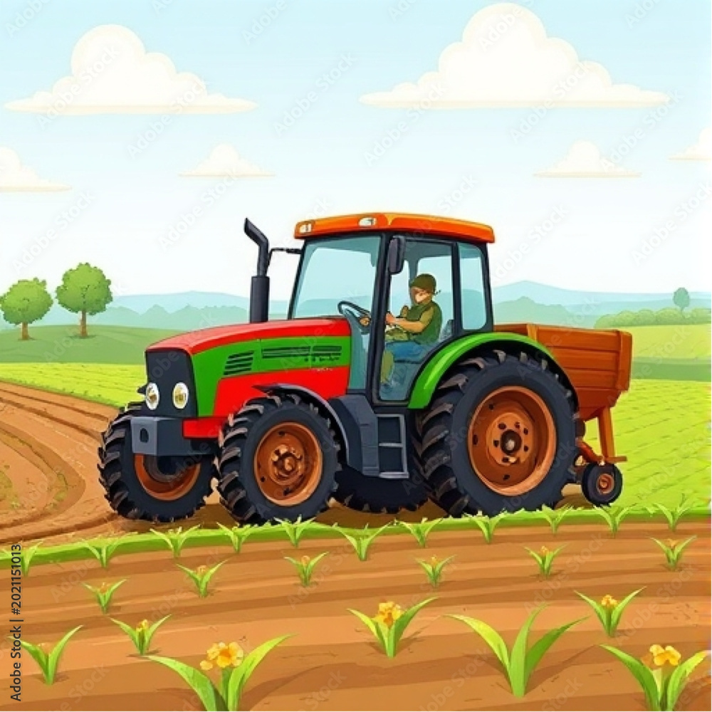 Fototapeta premium tractor in field farmer plough field 
