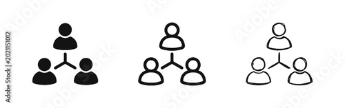Team Hierarchy and Organization Chart Icon Set in Three Styles