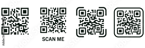 Photos scan me qr code icon vector illustration, fake qr pattern design, encrypted info