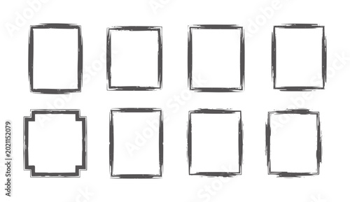 Collection of eight dark grey grunge square and rectangular frames border rectangle
