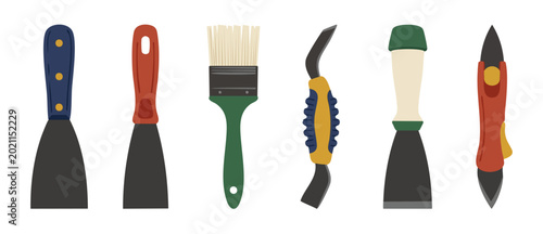 Bild auf Leinwand Paint scraper and putty knife set for wall repair and renovation projects, isola