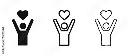 Photography Happy Person with Heart Icon Set for Love and Charity Concept