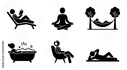 Bilde på lerret Relaxation Icons Set, Leisure Activities, Rest and Calmness, Vector Graphics for
