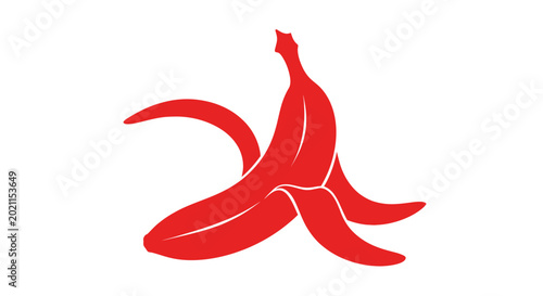 Canvas Print Red Banana Peel Silhouette on White Background