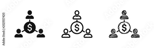 Tableau sur toile People and Dollar Sign Icons, Affiliate Marketing and Community, Solid, Outline,