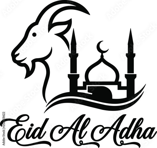 Tableau sur toile Black silhouette of goat head and mosque with crescent moon