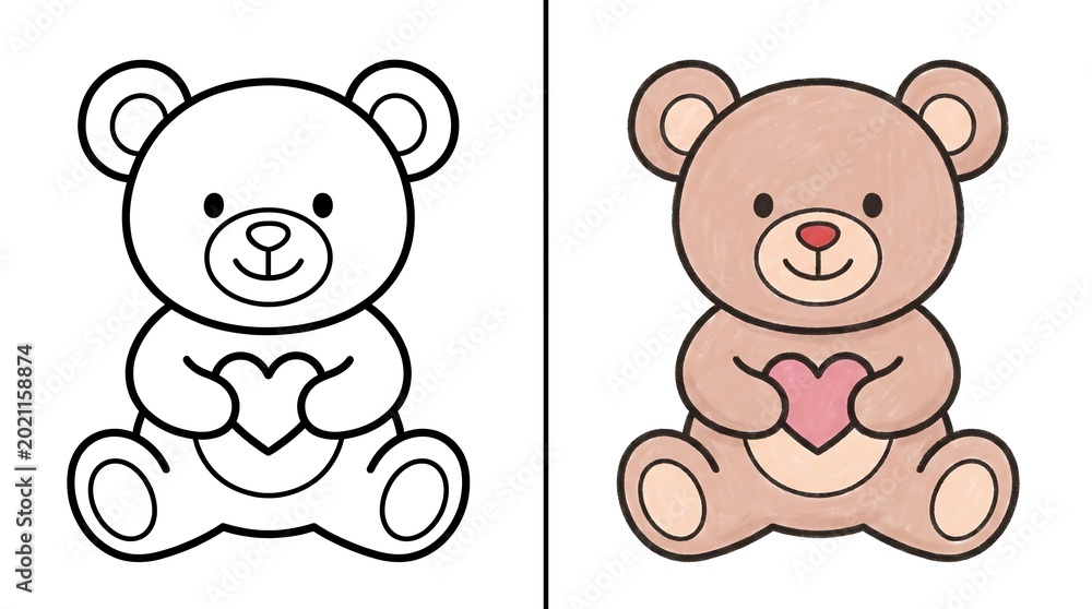 Fototapeta premium Teddy Bear with Heart Illustration Set