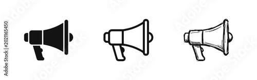 Bild auf Leinwand Megaphone Loudspeaker Marketing Icon Set in Three Different Styles