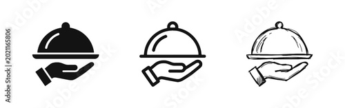 Schilderij op canvas Food Service Catering Cloche Tray Icon Set in Three Different Styles