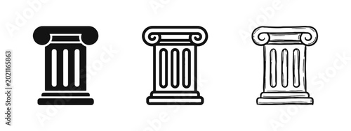 Foto Ancient Greek column icons in three styles representing architecture and history