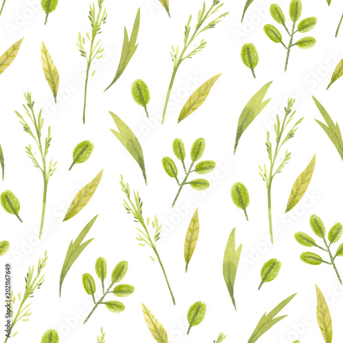Foto Watercolor hand-drawn green leaves and grass