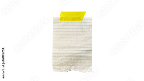 Photos Torn lined paper note with yellow tape, isolated on transparent background