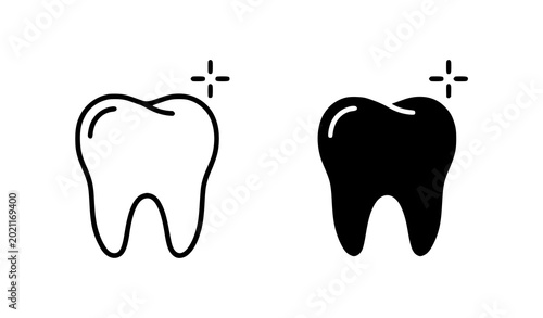 Foto Clean black and white silhouettes of healthy teeth with sparkles representing hygiene