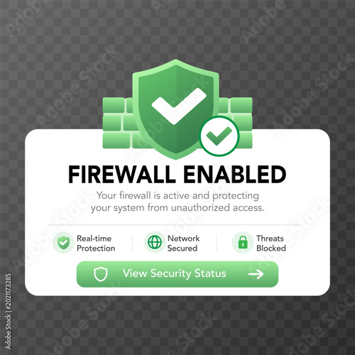 Firewall protection enabled interface. vector illustration