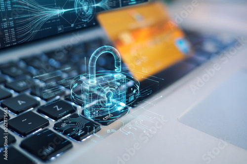 Internet security concept, credit card on a computer