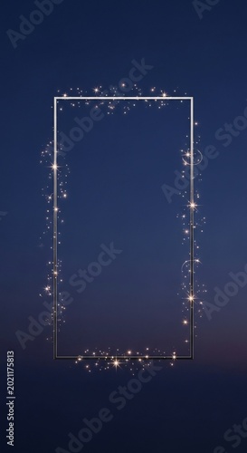 Ethereal starry frame against deep twilight sky. Soft glowing light.