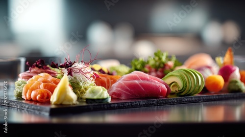 Sushi sashimi platter on transparent