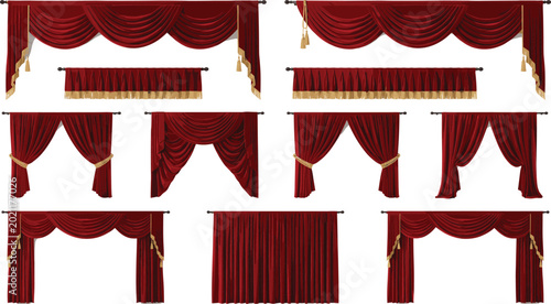Schilderij op canvas Luxury Red Velvet Theater Curtains and Drapes Set with Golden Tassels for Stage