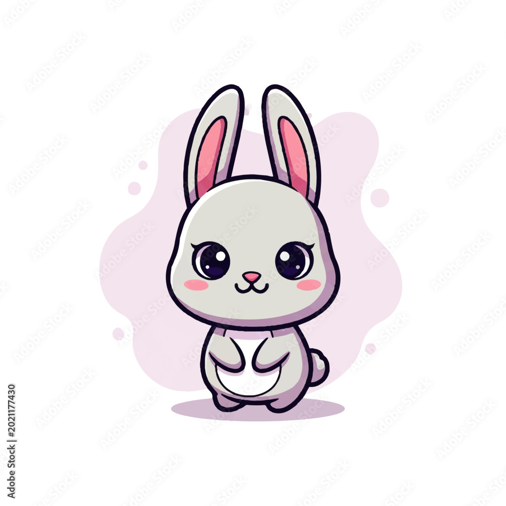Obraz premium Adorable vector flat design illustration of a cute cartoon bunny rabbit with big eyes and pink ears