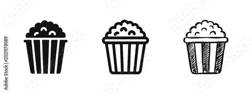 Schilderij op canvas Popcorn Bucket Icon Set Vector Cinema Snack Symbols