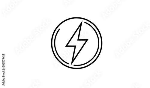 Lightning bolt energy icon in circle outline black vector illustration