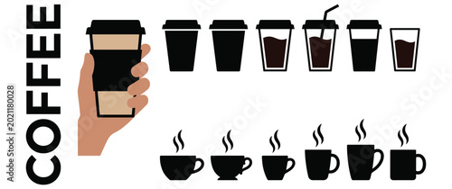 Canvas Print Set of coffee icons with various cups and mugs for beverage menus