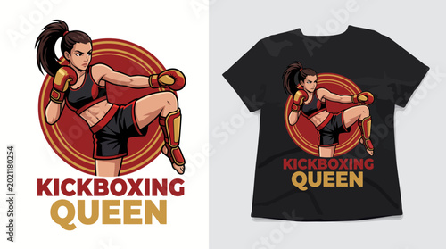 Cuadro en lienzo An empowering image of a female kickboxer in action, showcasing strength and tenacity, perfect for promoting women's sports and physical fitness with a stylish design