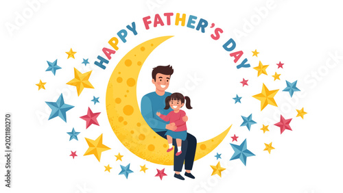 Canvas Print Joyful Father's Day: A tender illustration depicts a father and child basking in the warm glow of celebration, symbolizing the unconditional love and joy on this special day