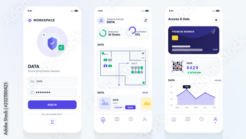 Cuadro en lienzo Workspace management mobile app interface with dashboards
