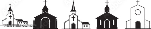 Slika na platnu Church building line icon set in flat style featuring christian religious symbols for vector design