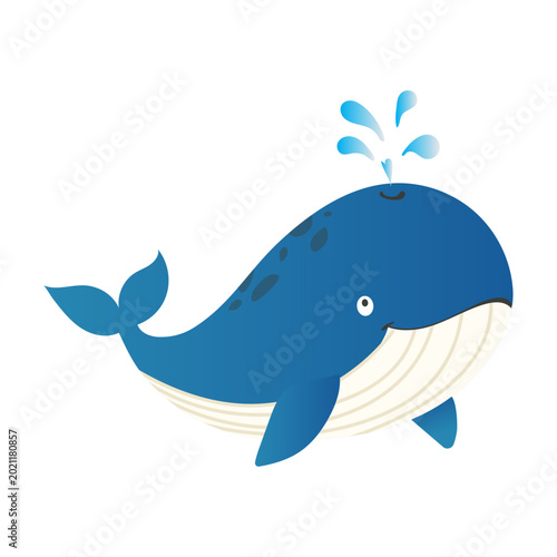 Whale on a white background. Cartoon design for posters, children's rooms, educational materials or branding