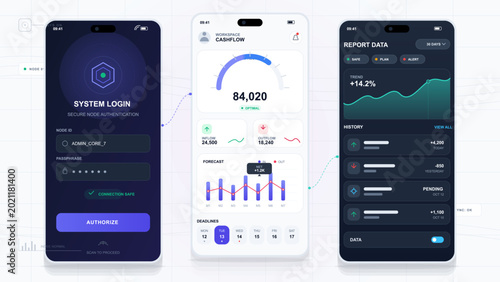 Tableau sur toile Mobile finance dashboard app interface mockup screens