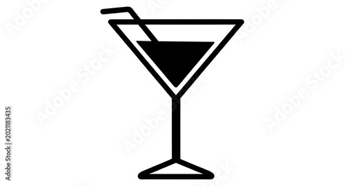 black, white, vector, illustration, cocktail, martini, glass, icon, beverage, drink, silhouette, alcohol, bar, minimal, monochrome, symbol, graphic