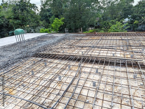 Foto Reinforced concrete slab construction site