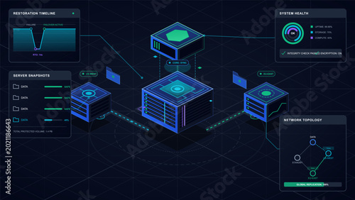 Foto Server disaster recovery dashboard with network topology