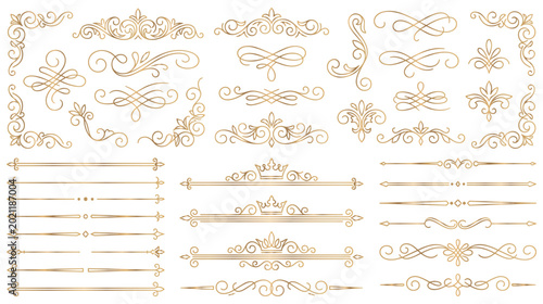 Photos Ornate gold flourish collection with decorative borders and scrolls