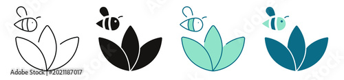 Pollinators Icon. Bee and flower logo. Line, Negative, Duotone and Solid Style for Dark and Light UI, Web and Mobile Apps.