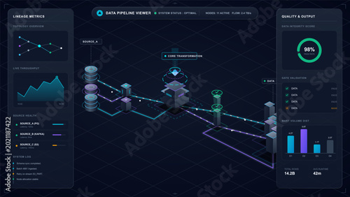 Obraz na plátne Data pipeline viewer dashboard with lineage metrics