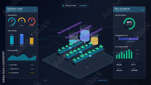 Quadro em tela Hydroponic nutrient monitoring dashboard with plants